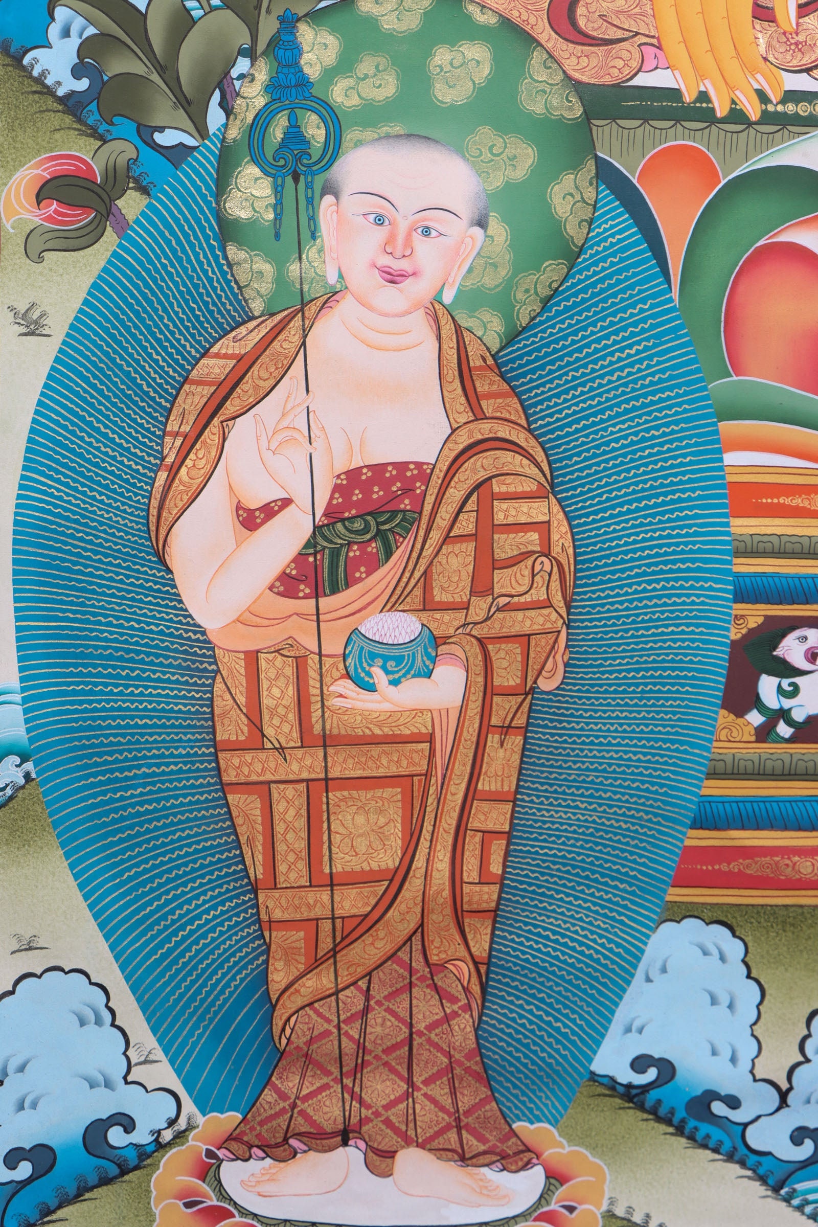 釈迦牟尼仏のタンカ絵画（チベット美術）壁掛け用｜祈りや精神性を