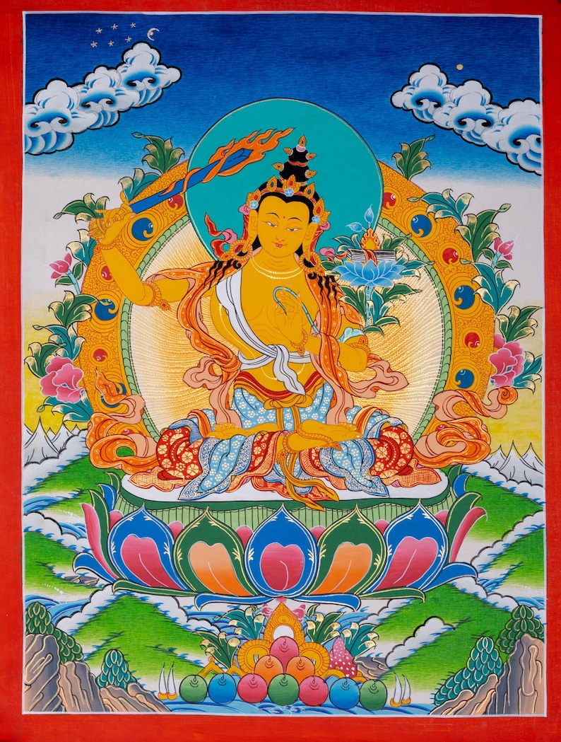 Genuine Hand Art Manjushri Thangka Painting / Bodhisattva of immagine 1