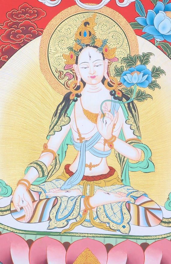 最高品質の白ターラ菩薩タンカ絵画 - 仏教の祈りや瞑想に最適 - Etsy 日本