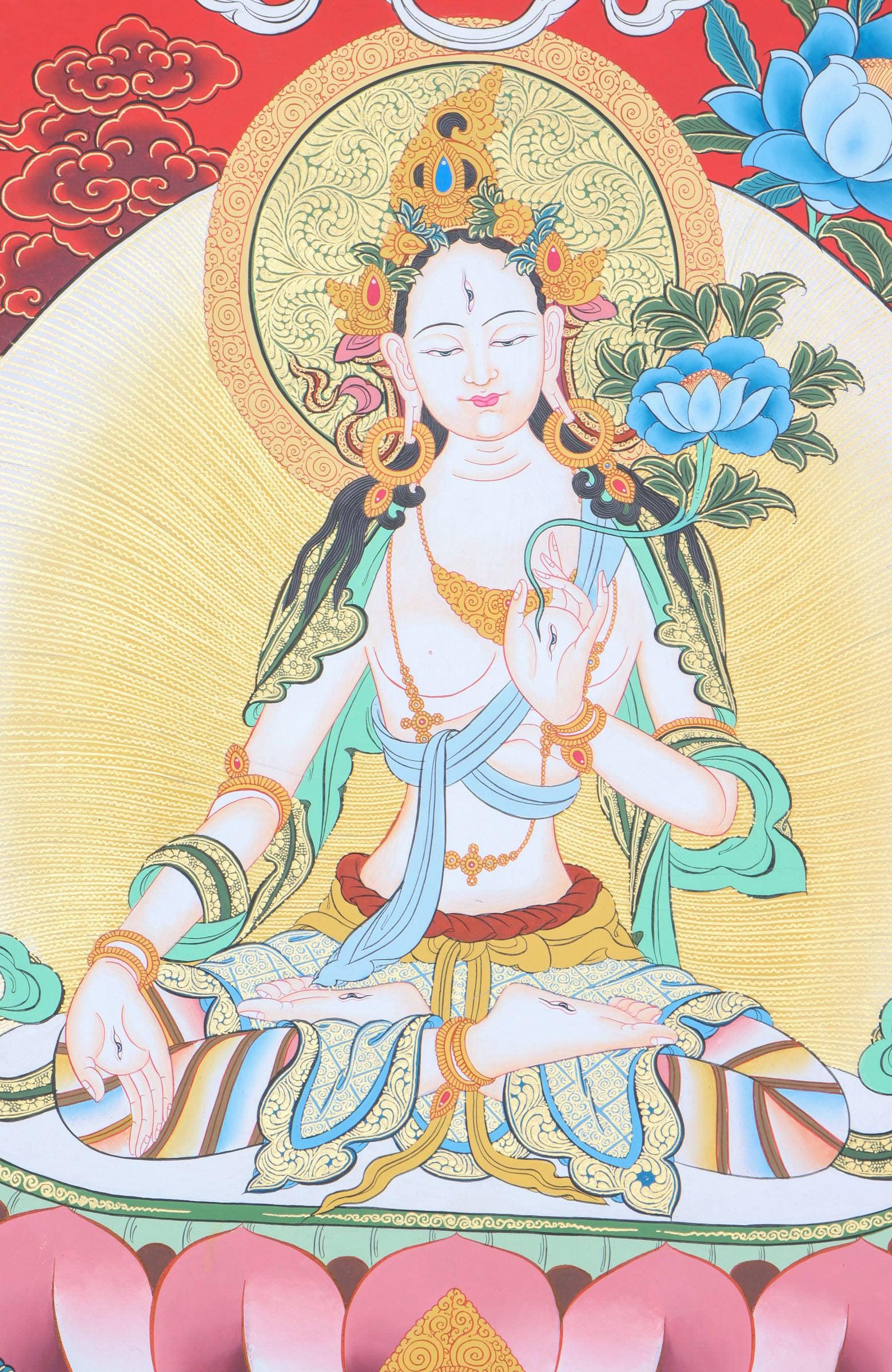最高品質の白ターラ菩薩タンカ絵画 - 仏教の祈りや瞑想に最適 - Etsy 日本