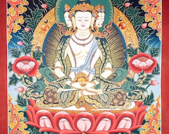 チベットの仏画 阿弥陀如来 手描き 美術品・アンティーク