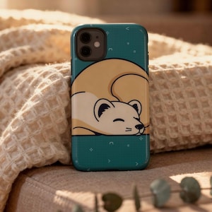 Custodia per iPhone 17 con furetto / Verde acqua Kawaii / Custodia tecnologica artistica / Regalo di compleanno
