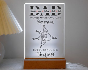 Veilleuse personnalisée pour papa et nom d'enfant, plaque LED personnalisée Fist Bump, équipe de papa, cadeau pour papa, cadeau de fête des pères pour grand-père