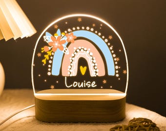 Personalized Rainbow Night Light for Baby, Floral Lamp, Gift for Child, Baby Gifts, Night Light for Children Kids, Children's Room Decor