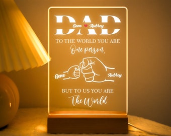 Veilleuse papa et enfants Fist Bump, plaque personnalisée First Bump de l'équipe de papa, premier cadeau de fête des pères pour papa, idée cadeau pour papa 2024