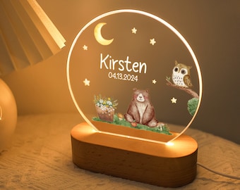 Personalized Bear Night Light, Bedroom Bedside Light, Nursery Light Baby Shower Gift, Cute Animal Night Lamp Baby Baptism Gift Gift for Kids