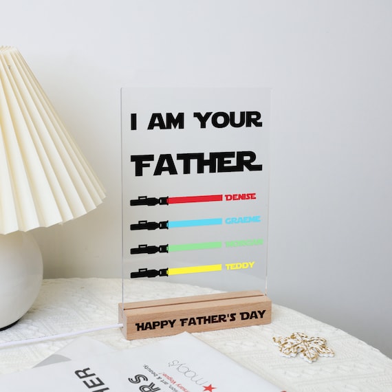 Fathers Day Gifts Night Light Acrylic LED Light Gift Wooden base Unique Gift for Dad, Meaningful Sign For Dad, Custom Family Name Plaques