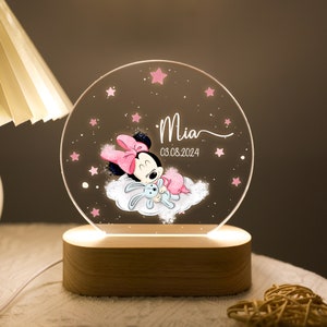Luce notturna personalizzata con simpatico topo, luce notturna in acrilico, lampada con targhetta per animali, luci LED per bambini, cartello luminoso per bambini, lampada da comodino, regali per il battesimo