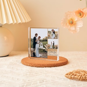 Custom Acrylic Photo Collage Stand with Text, Acrylic Photo Block Gift, Personalized Couple Collage Picture Gift, Gift for Her, Home Decor