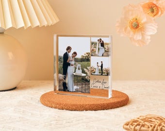 Custom Acrylic Photo Collage Stand with Text, Acrylic Photo Block Gift, Personalized Couple Collage Picture Gift, Gift for Her, Home Decor