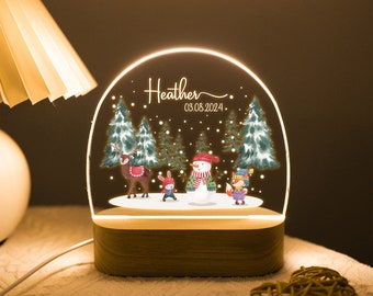 Personalized Snowman & Reindeer Christmas Night Light, Bedroom Bedside Light, Cute Animal Night Lamp Baby Baptism Gift, Rainbow/Rabbit/Whale