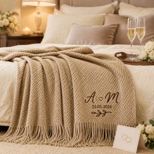 Personalized Anniversary Blanket,Custom Embroidered Couple Throw,Wedding Anniversary Gift for Wife Husband, Romantic Keepsake,Years Together