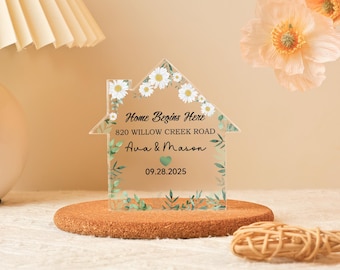 Personalised First Home Gift with Location, Gift for New Couples, House Shape Acrylic Block, New Home Gifts Plaque, Gift for New Homeowners