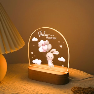 Cute Rabbit Personalized Name Night Light Acrylic LED Light Gift Wooden base Baby Gift Children Bedroom Nursery Light Birthday Gift for Kids image 8