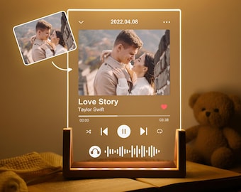 Personalisierte Musik Foto mit Text Nachtlicht: Acryl Song Plaque Paar Geschenk
