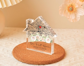 Custom Address Map Housewarming Gift Acrylic Block, New House Map Plaque, Custom House Shaped Map, New Homeowner Gift Idea, New Couple Gift