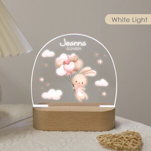 Cute Rabbit Personalized Name Night Light Acrylic LED Light Gift Wooden base Baby Gift Children Bedroom Nursery Light Birthday Gift for Kids White Light