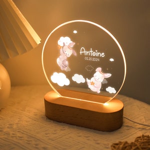Personalized Butterfly Flower Night Light, Lamp with Name and Date, Gift for Kids, Bedroom Bedside Light, Cute Night Lamp Baby Baptism Gift Design 1