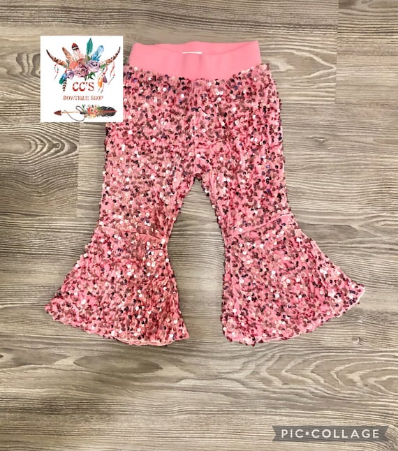 Pantalon campana lentejuelas rosa