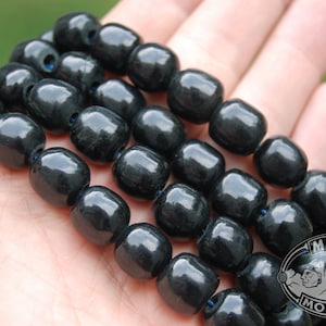 LOT OF 10 // Large Hole Squarish Round BEADS // Black //  Guatemalan Jadeite Jade //  12 mm Bead