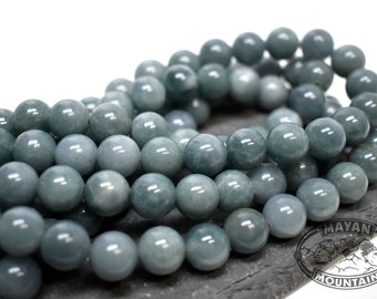 SUPER TRANSLUCENT !!! //  Princesa BLUE // Guatemalan Jadeite Jade // Lot of Ten Bead Beads //  Round // Mirror Polish // 11.5 to 12 mm