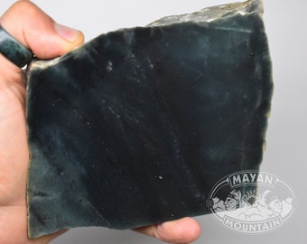Dark Translucent BLUE with COOL PATTERN! //  Rough Jadeite Jade Thin Slab // Guatemalan Guatemala // Mayan Mountain