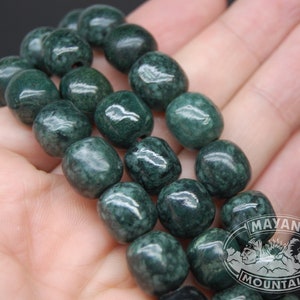 LOT OF 10 // Large Hole Squarish Round BEADS // Dark Green Jaguar  //  Guatemalan Jadeite Jade //  12 mm Bead