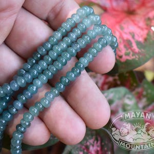 New! ICY TRANSLUCENT BLUE  // Guatemalan Jadeite Jade // Full Strand 100 Bead Beads // Oval Rondelle // Mirror Polish // 5 x 3 mm