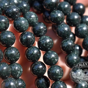 NOUVEAU ! JAGUAR VERT super foncé//motif tacheté 10 mm//jadéite guatémaltèque jade//lot de dix perles/rond//poli miroir