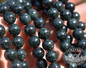 NEW! Super Dark GREEN JAGUAR // 10 mm Spotted Pattern// Guatemalan Jadeite Jade // Lot of Ten Bead Beads //  Round // Mirror Polish
