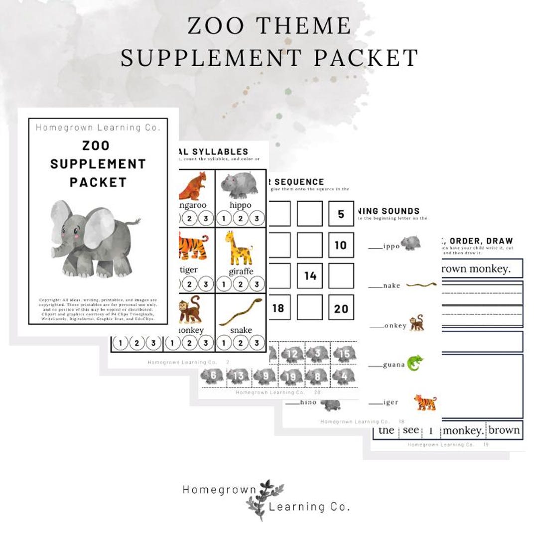 Zoo Supplement Packet (pre-k/kindergarten) - Etsy