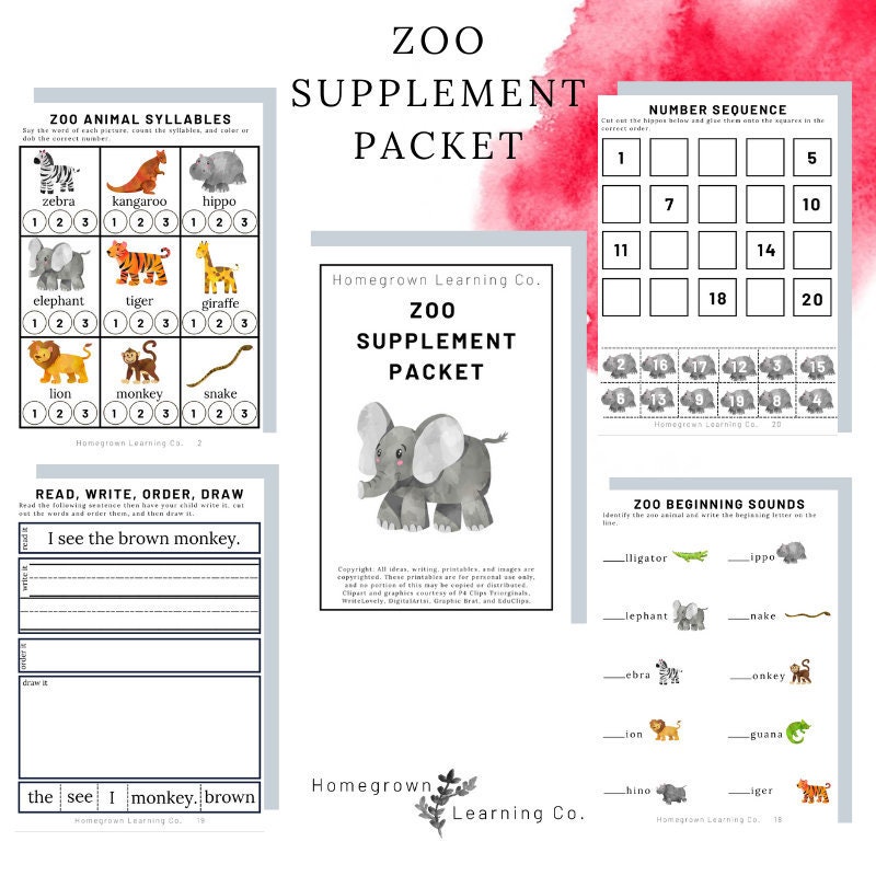 Zoo Supplement Packet (pre-k/kindergarten) - Etsy