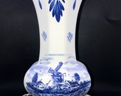 Vintage Ceramic Pottery Blue Delft Flower Vase Windmill Decor, HOLLAND