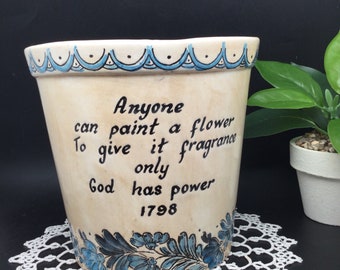 Vintage pintado a mano pared bolsillo plantador azul hojas florales con verso poético, BRASIL
