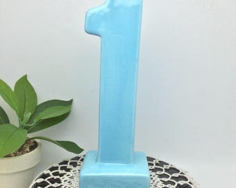 Jarrón de cerámica vintage azul claro Haeger Art Pottery n.° 1 para interiores, EE. UU.
