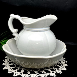 Vintage Small McCoy Pottery Light Blue High Gloss Glazed Pitcher and Basin Bowl Set, #7528, USA