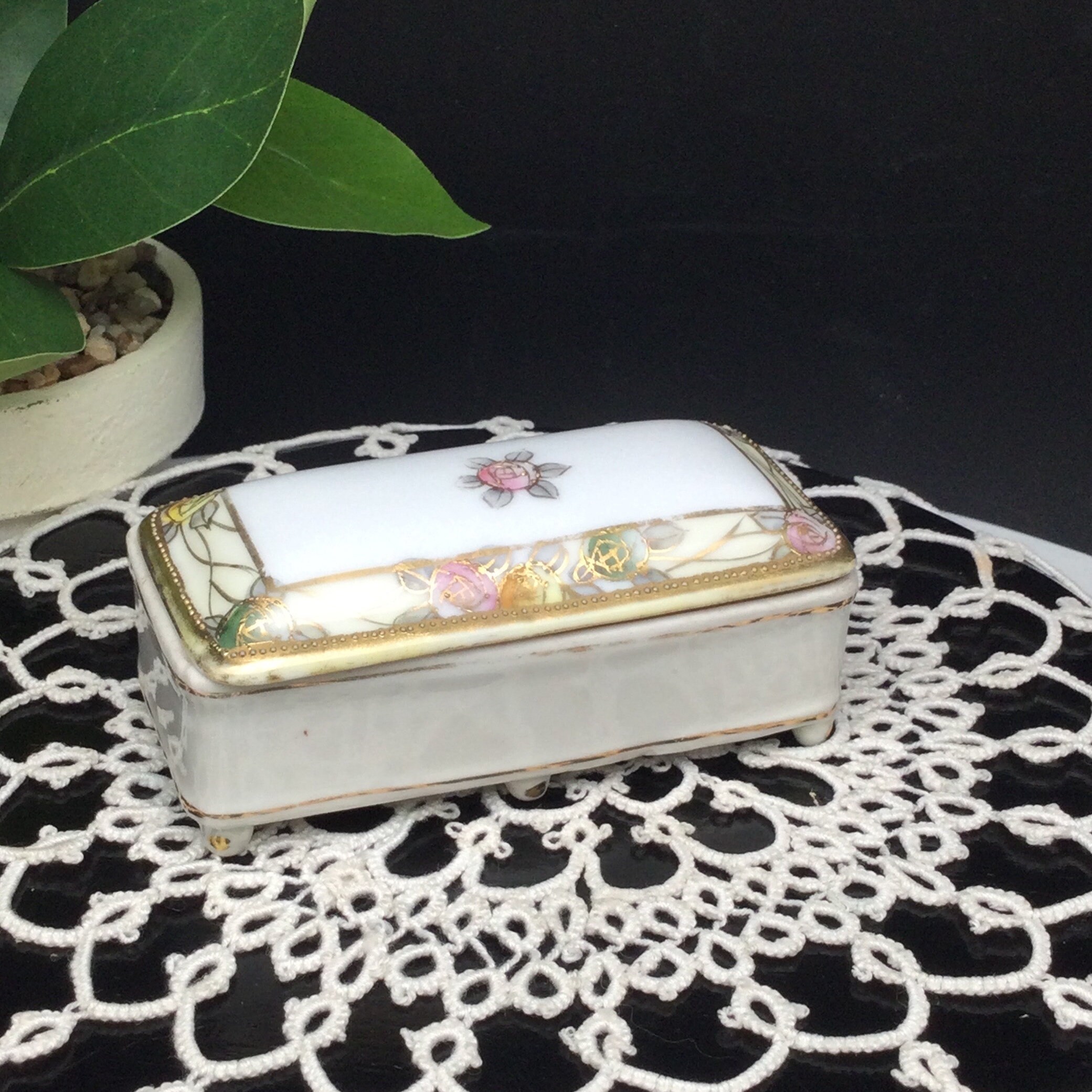 Vintage Antique Hand Painted Nippon Rectangle Porcelain Six Footed
