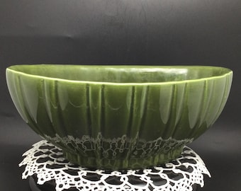 Vintage Large Haeger Green Glazed Ribbed Pottery Oval Indoor Planter MCM, 40208, USA