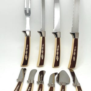 Vintage 10 Piece Regent Sheffield Stainless Steel Hostess Party and Cultlery Carving Knife Set, ENGLAND