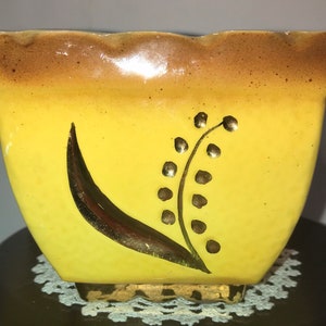 Vintage Ceramic Pottery Shafer 23K Gold Guaranteed Harvest Yellow Brown and Gold Small Planter