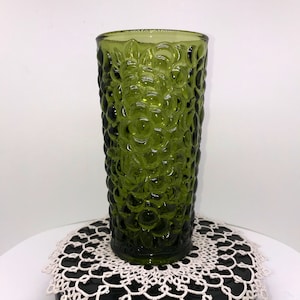 Vintage Thick Heavy Glass Flower Vase, Embossed Grape Vine Cluster with Foliage Pattern