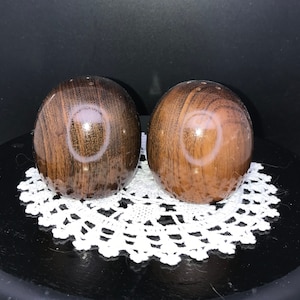 Vintage Wooden Oval Salt and Pepper Shakers Mid Century Modern