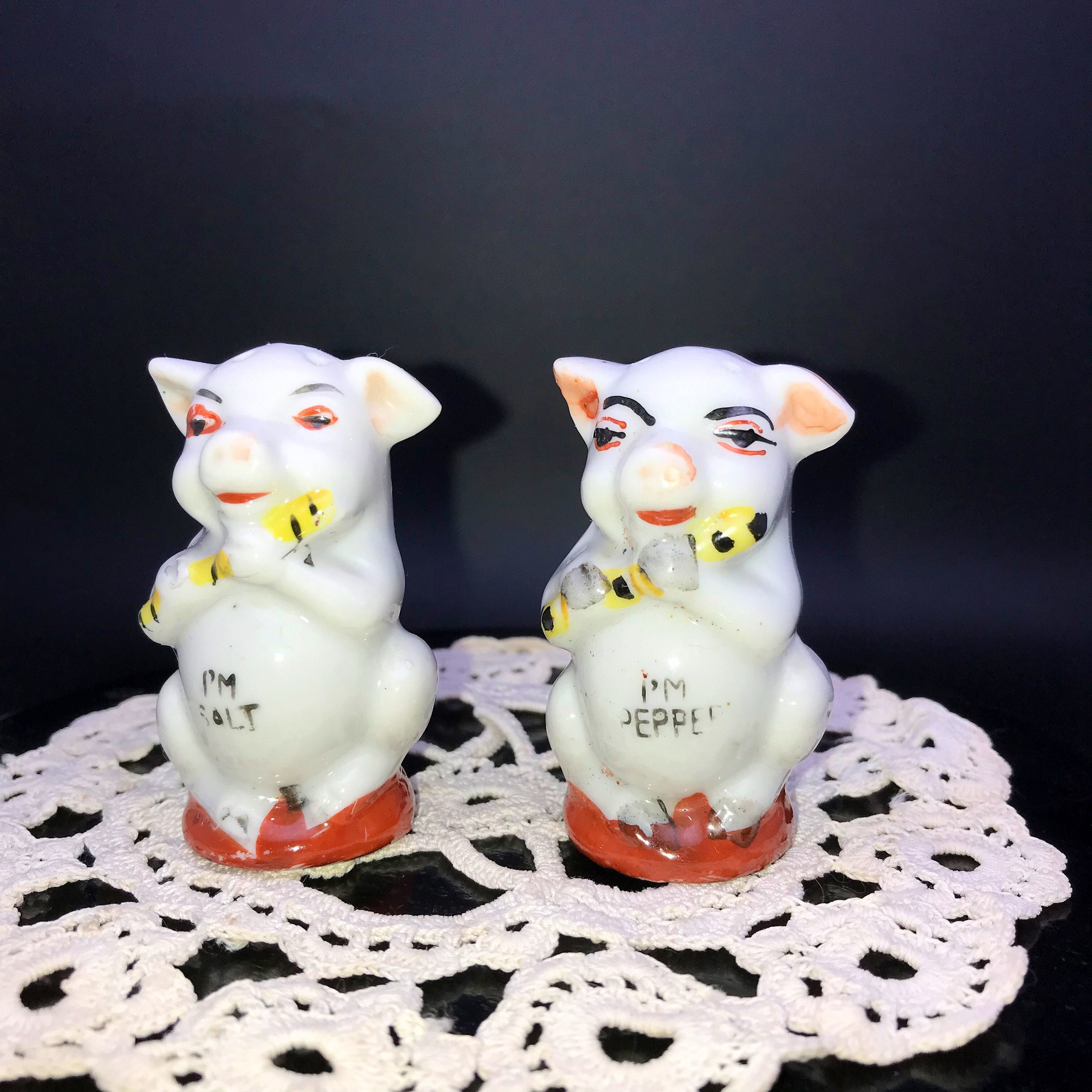 Vintage Ceramic Anthropomorphic Hand Painted Pigs Playing