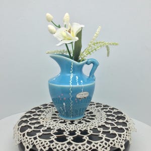 Small Vintage Hand Painted Drip Glazes Aqua Teal Turquoise Blue Glossy Glazed Bud Vase Ewer, Pitcher, JAPAN