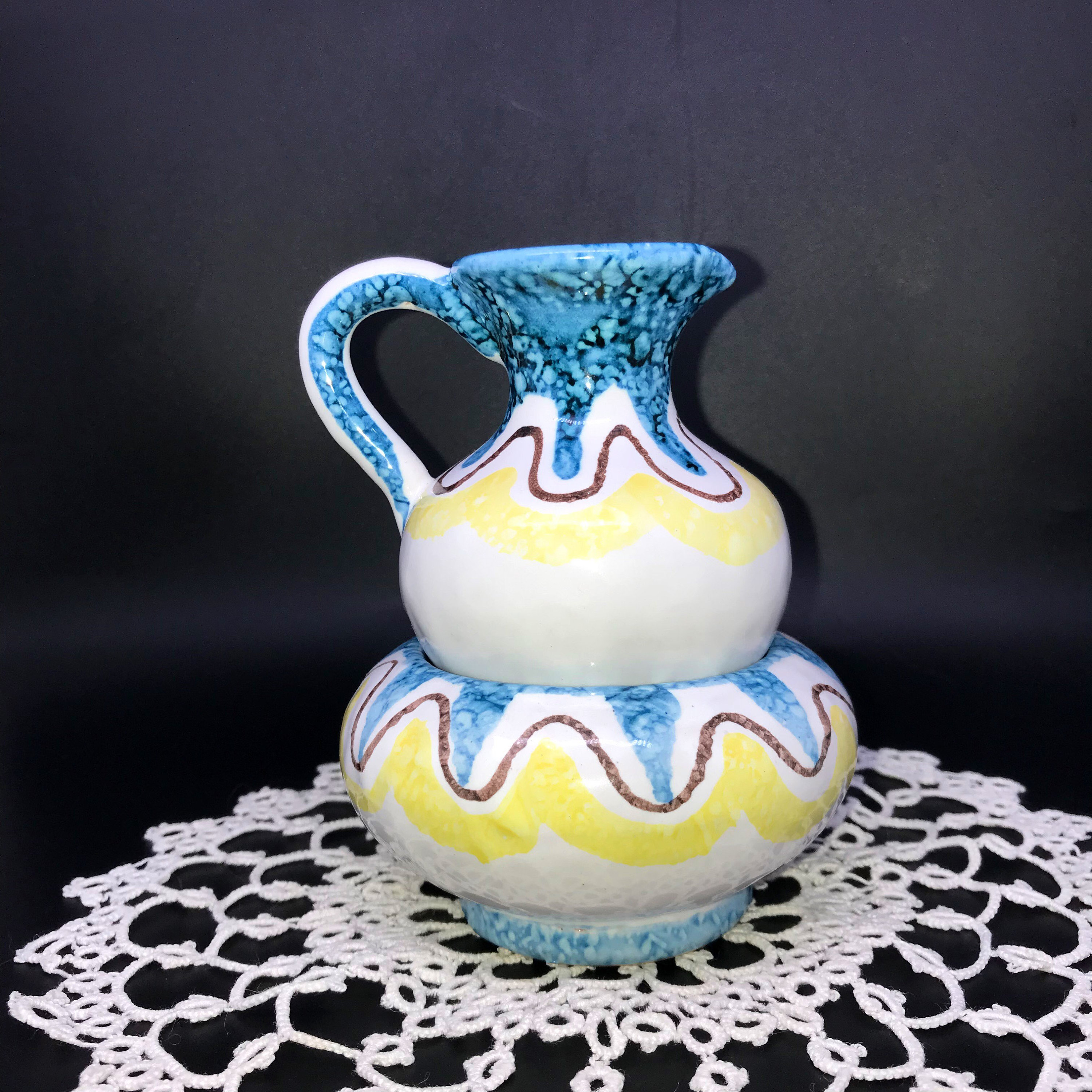 Vintage MCM Italian Hand Painted Pottery 2 Piece Small Open - Etsy