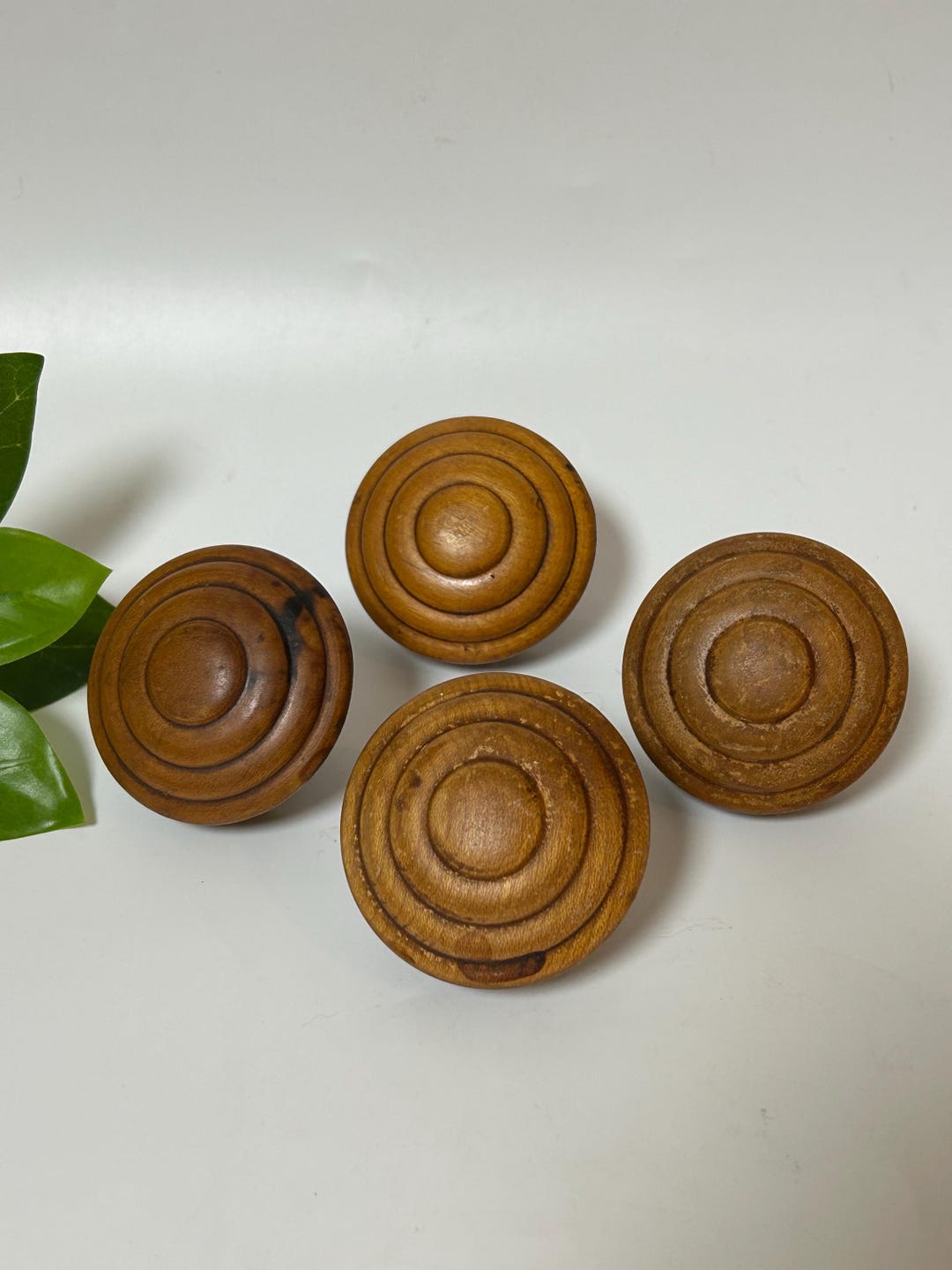 Set of 4 Vintage Antique Wood Hand Turned Drawer Cabinet Pulls W/brass ...