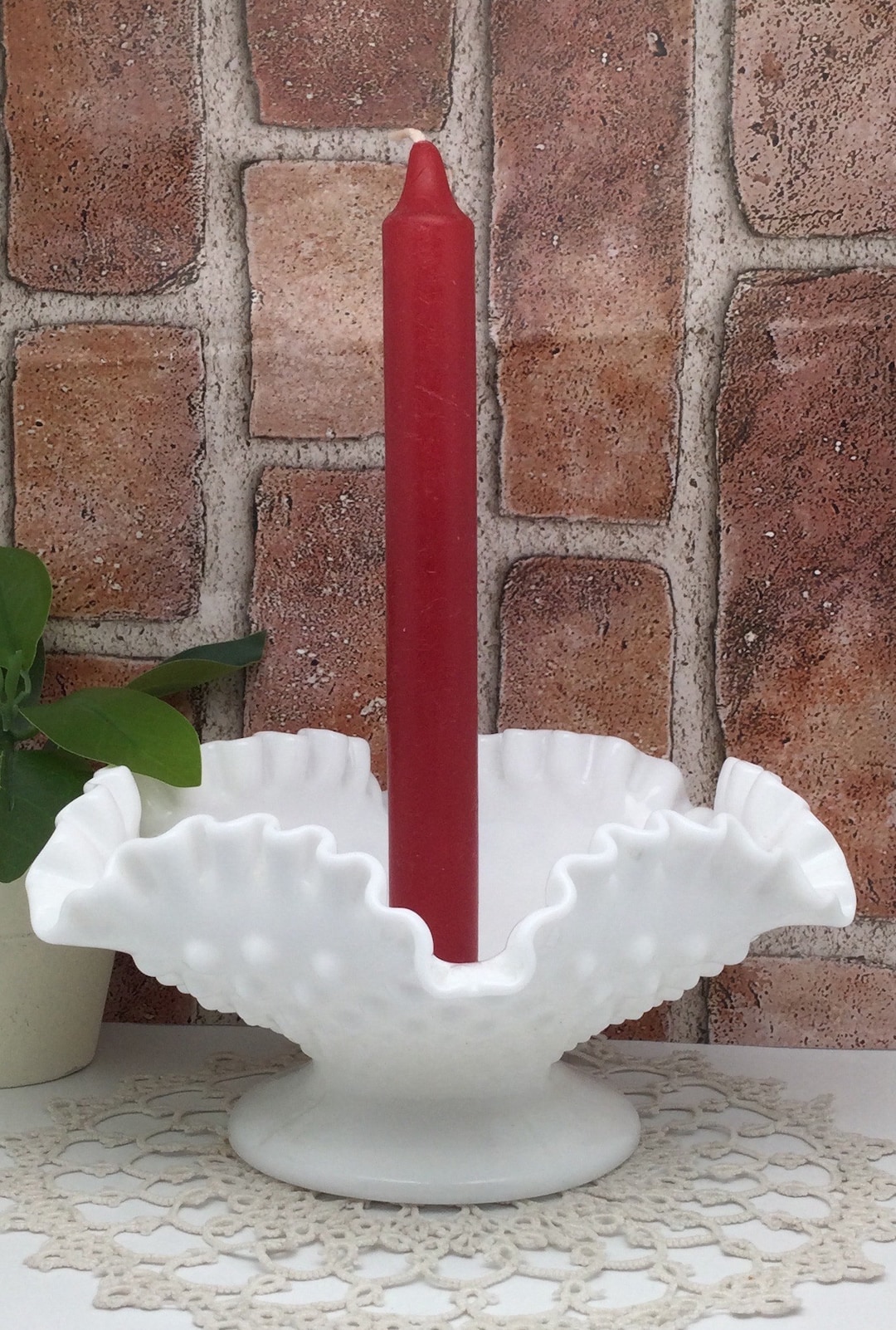 Vintage Single Fenton White Milk Glass Hobnail Ruffled Crimped Rim ...