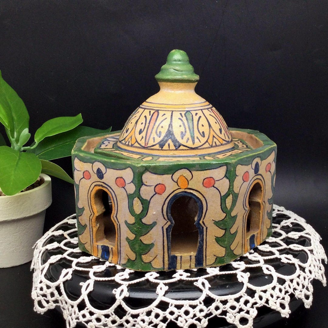 Vintage Moroccan Stoneware Pottery Yellow Clay Green Blue Yellow Red ...
