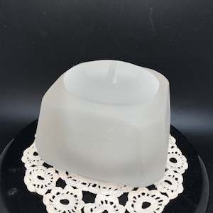 Vintage Thick and Heavy Satin Frosted Glass Powder Puff Jar Trinket Dish with Lid