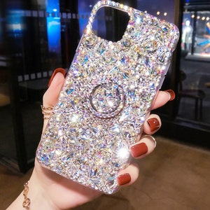 Diamond Case For iPhone 15/14/13/12/Galaxy S24/S23/S22/A15/A14 Women Girls Ring Holder Kickstand Shiny Crystal Rhinestone Bling Glitter Case